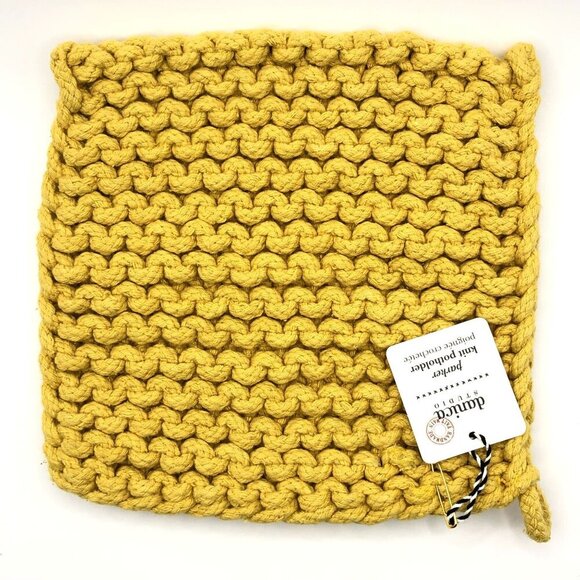 Danica Studio Parker Knit Potholder 8 x 8 inch Yellow Honey Gold Knitted - Picture 4 of 9
